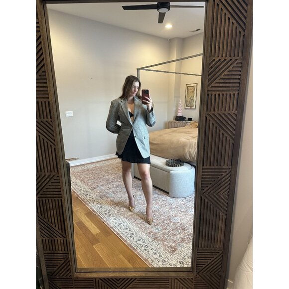 Stafford Gray Tweed Oversized Blazer Size 42 L– 70% Wool Elbow Patch Jacket Quie - Picture 9 of 13